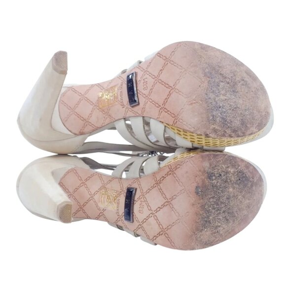 VTG RARE L.A.M.B. Leather Strappy Silver Coin Platform Sandals Heels | Mob Wife - Picture 9 of 15